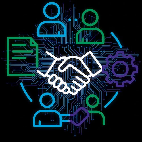 Illustration mit einem Hand-Shake um Vertrauen für die IT Beratung hervorzuheben.